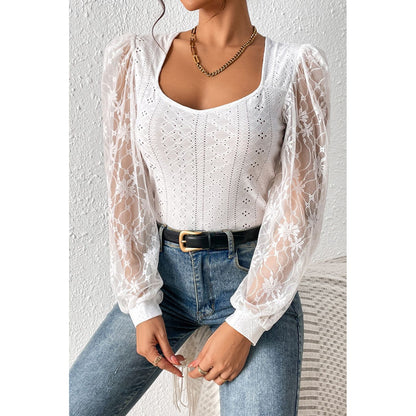 Eyelet Lace Long Sleeve Bodysuit