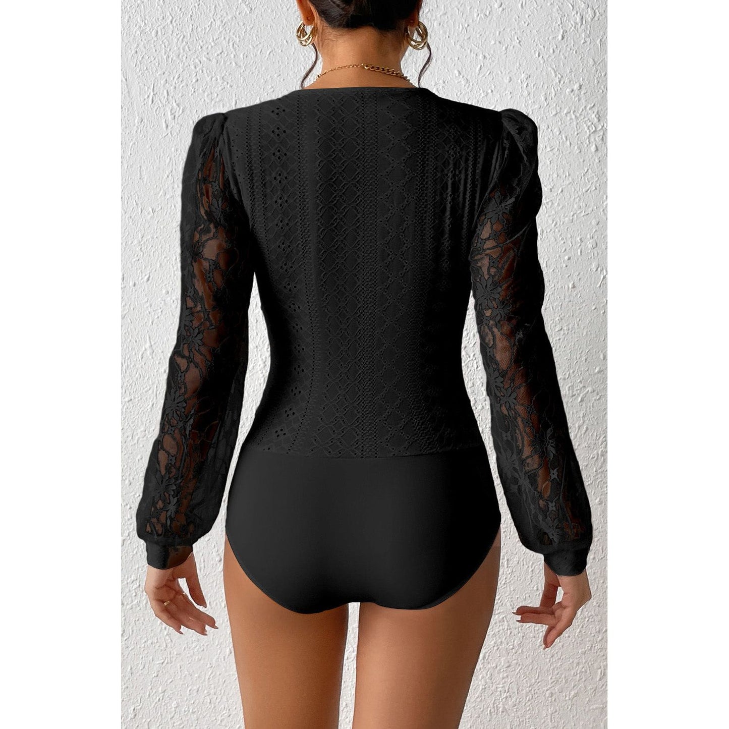 Eyelet Lace Long Sleeve Bodysuit