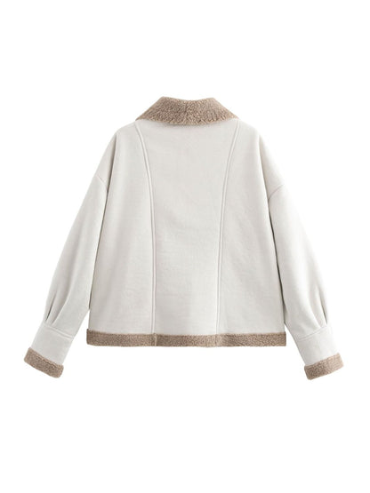 Fuzzy Collared Neck Long Sleeve Jacket