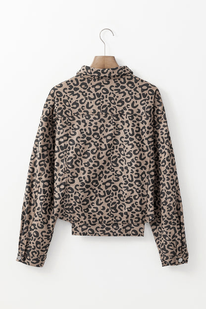 Asymmetrical Hem Collared Neck Leopard Jacket