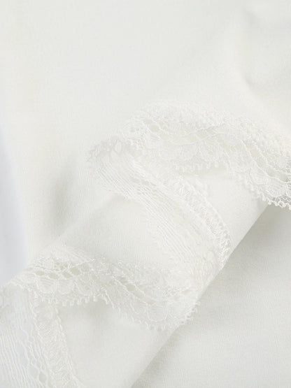 Lace Detail Sweetheart Neck Short Sleeve T-Shirt - HelenPam
