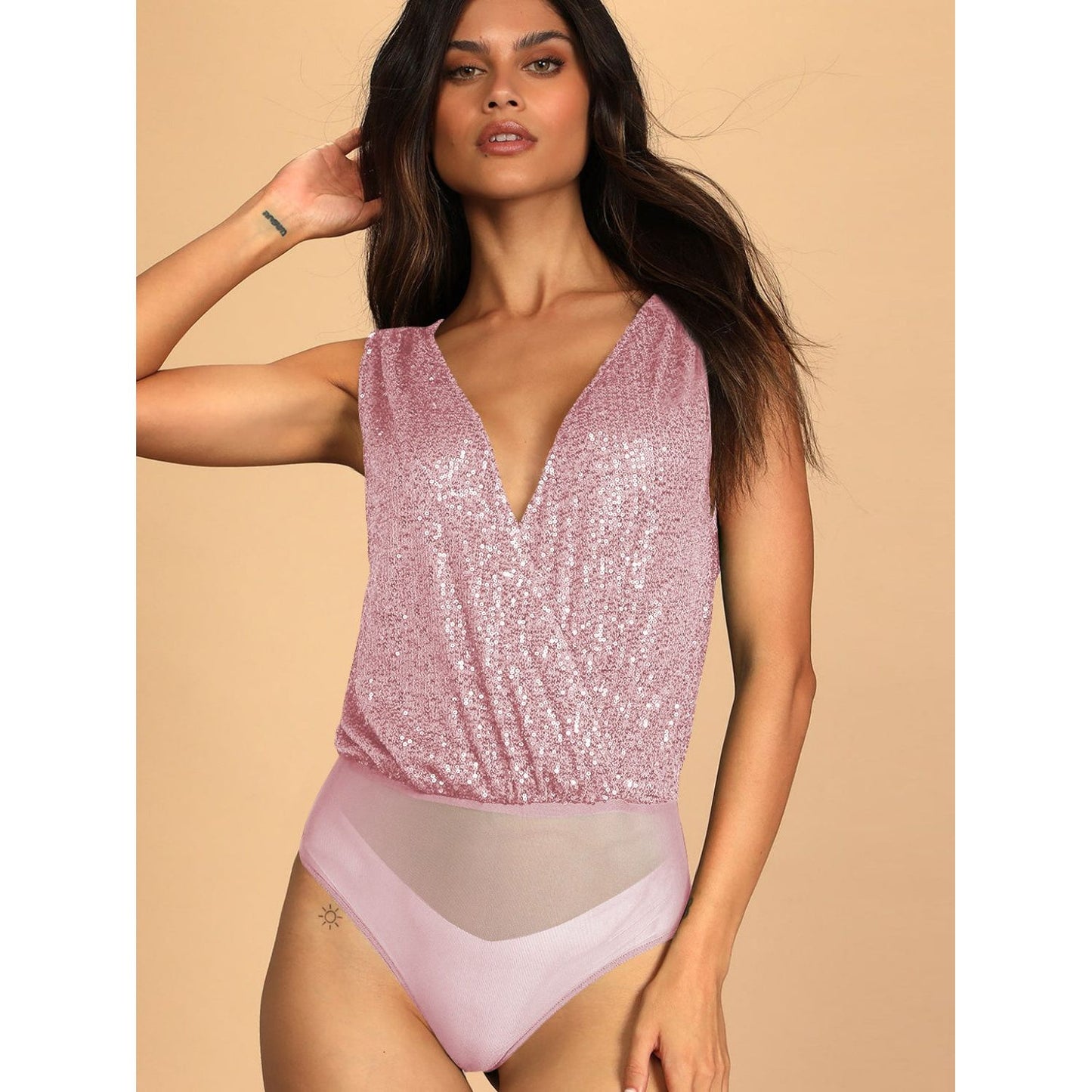 Sequin Surplice Sleeveless Bodysuit